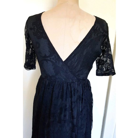 Asos maxi black full lace V back  lined dress gown 4 - Picture 5 of 11